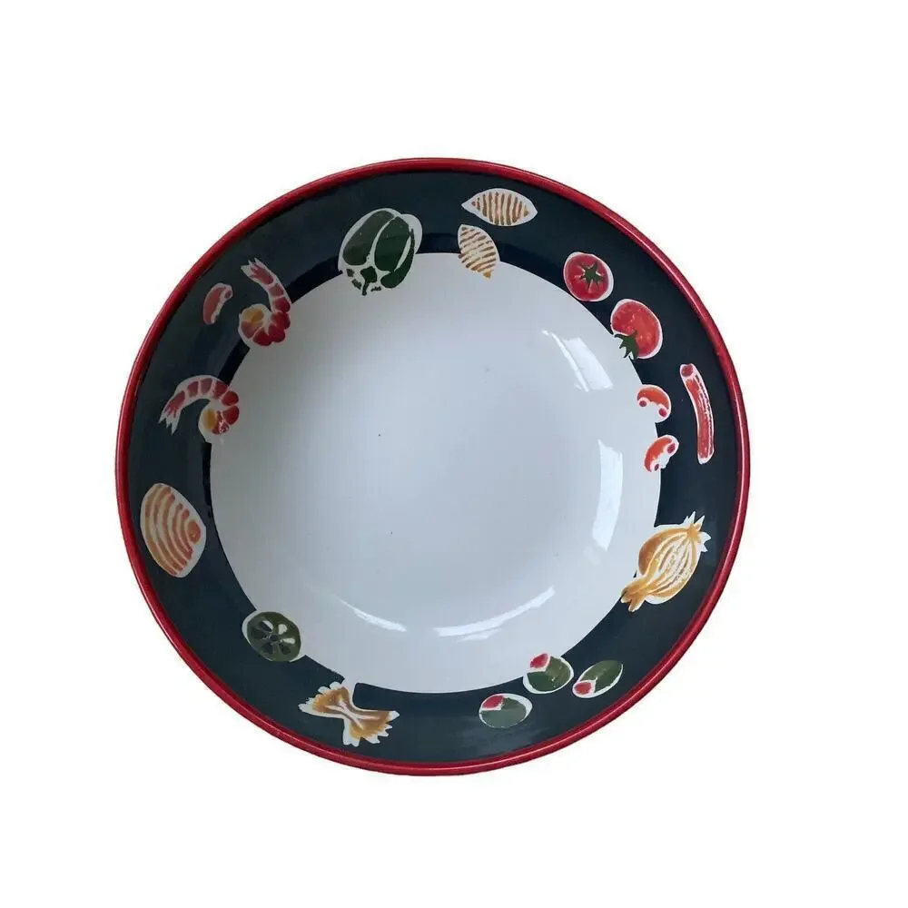 Wolfgang Puck Live, Love, Eat Red .Red Rim Black Pasta Round Serving Bowl